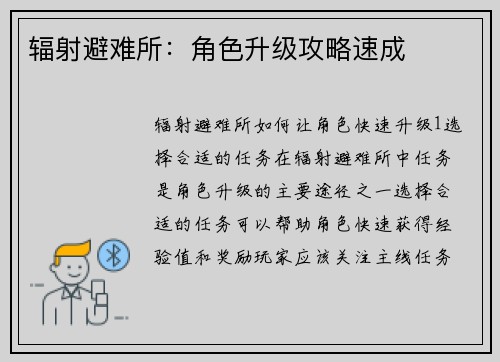 辐射避难所:角色升级攻略速成